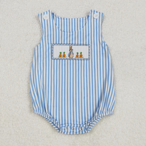 L-3.8 SR2145 Baby Infant Boys Easter Rabbit Carrots Sleeveless Romper