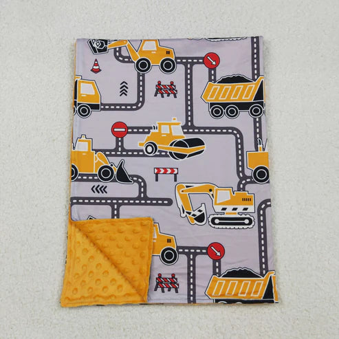 10.10 BL0199 Baby Kids Orange Gray Excavators Blanket
