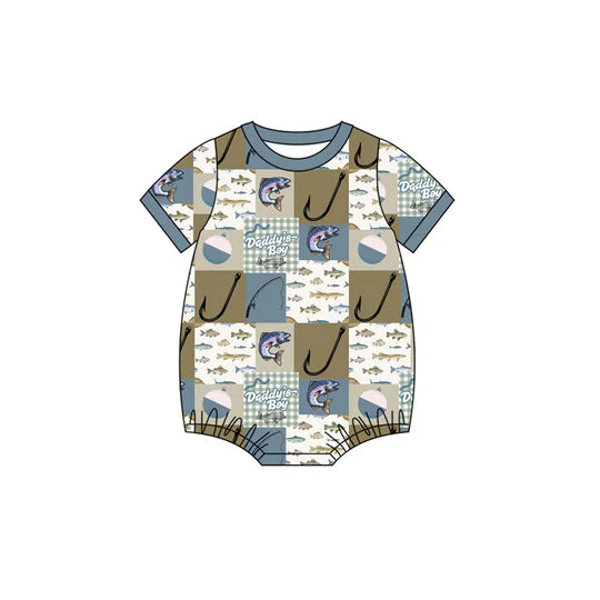 12.20 MOQ:5pcs SR3823 pre-order baby boy clothes fishing print toddler boy 4th of July summer romper
