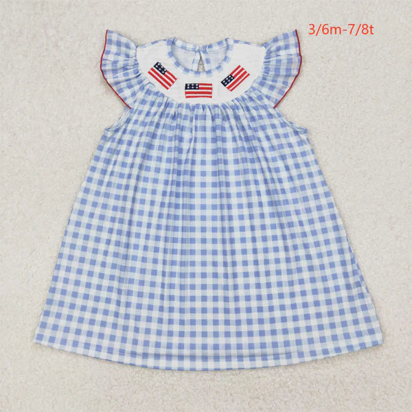 3.26 GSD1817 Baby Girls 4th Of July Flags Smocked Knee Length Dress