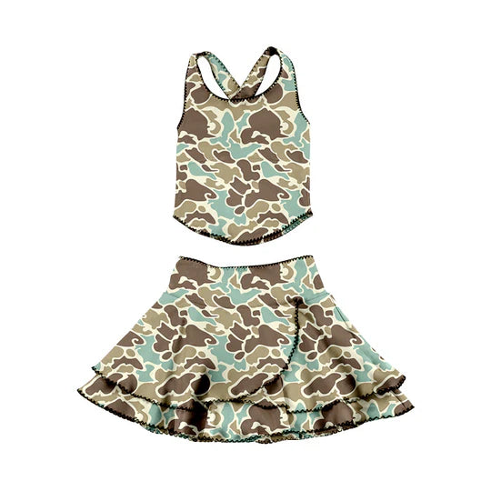 12.23 MOQ:5pcs GSD3355 pre-order toddler girl clothes camo print girl yoga summer skirt set