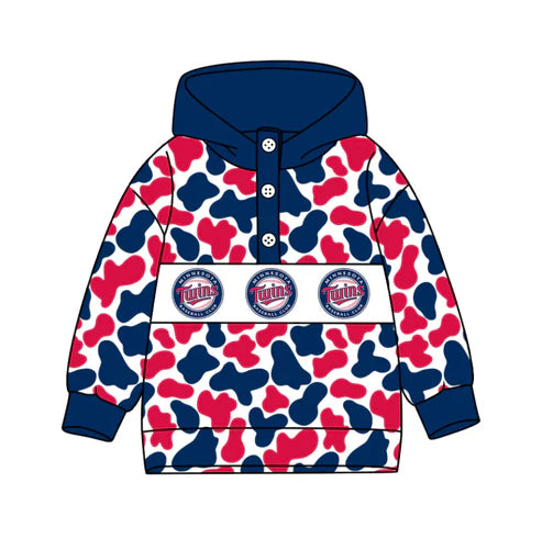 10.15 Custom Moq 8 Baby Boys Red Blue Camo Twins Team Button Hoodies Top