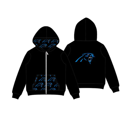 8.11 Custom Moq 5 Baby Boys Black Leopard Team Pocket Zipper Hoodies Tops