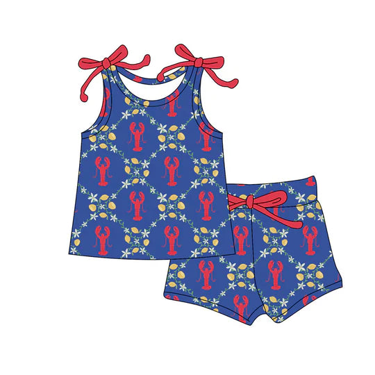12.20 MOQ:5pcs GSSO3048 pre-order baby girl clothes crayfish print toddler girl summer outfit