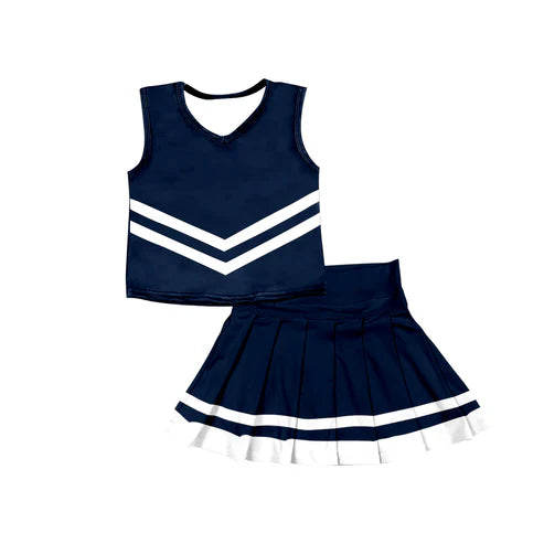 8.11 Custom Moq 5 Baby Girls Navy Sleeveless Team Vest Pleated Skorts Set