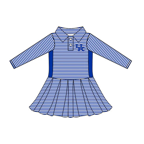 8.1 Custom Moq 5 Baby Girls Long Sleeve Stripe Button UK Team Knee Length Dresses