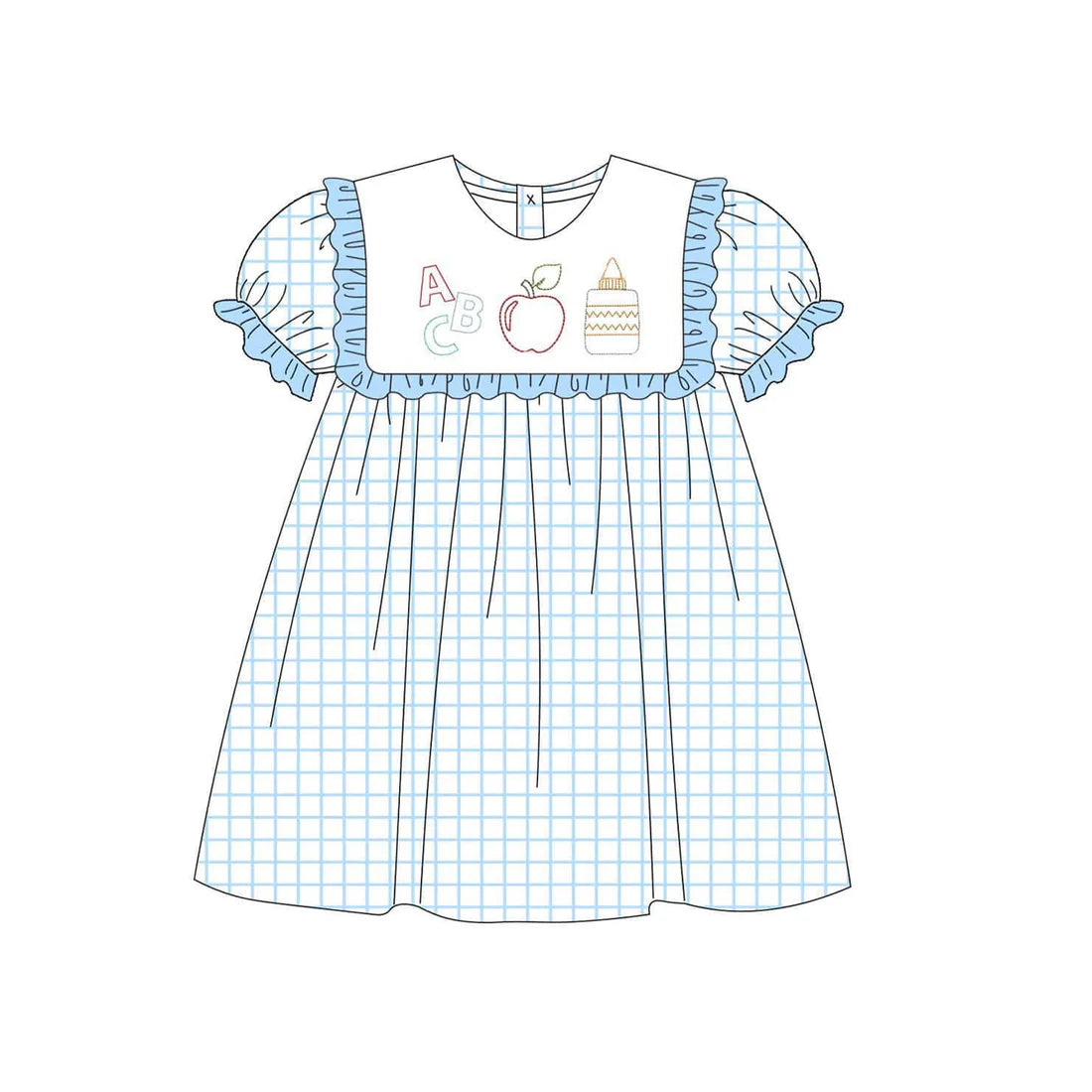 4.9 GSD2357 Baby Girls Apple Pencil Blue Plaid Knee Length Dresses Preorder