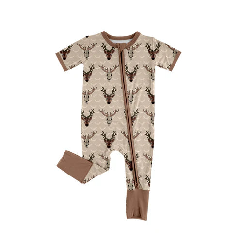 5.10 SR3103 Baby Infant Boys Brown Short Sleeves Deer Zipper Pant Rompers Preorder