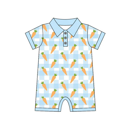10.2 SR3254 Baby Boys Blue Checked Carrots Easter Button Shorts Rompers Preorder