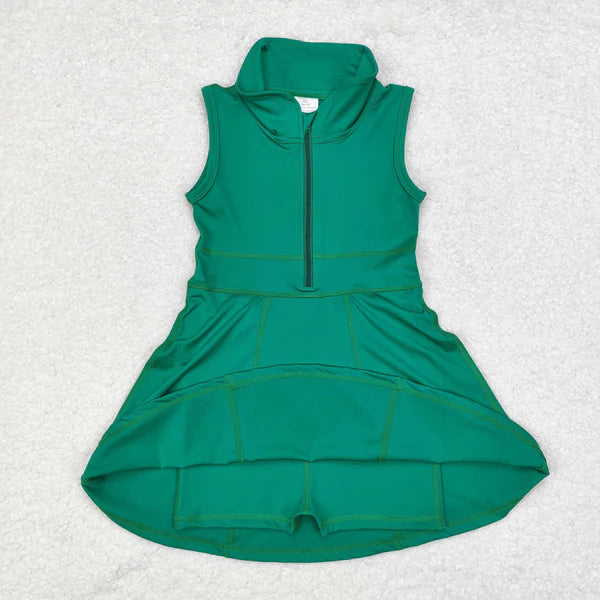 L-3.3 GSD1380 Solid color green zipper yoga dress Sleeveless dress