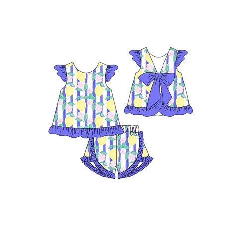 3.31 GSSO2460 Baby Girls Purple Strip Lemons Tunic Ruffle Short Set Preorder