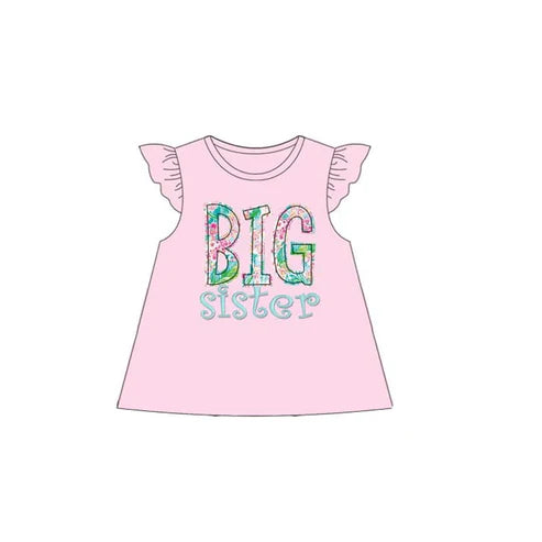3.21 GT0956 Baby Girls Pink Flutter Sleeves Floral Big Sister Tee Shirt Top Preorder