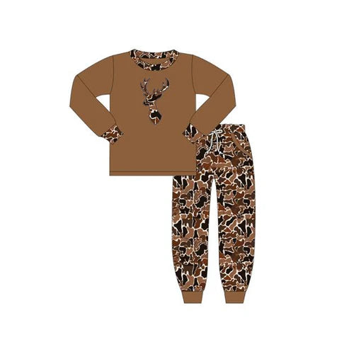 6.7 BLP1078 Baby Boys Brown Long Sleeves Camo Deer Top Pockets Legging Pant Set Preorder