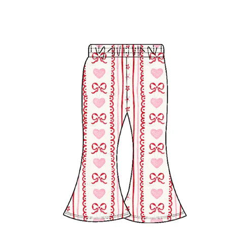 10.6 P0894 Baby Girls Pink Bows Hearts Flowers Stripe Valentine Bell Bottom Pants Preorder