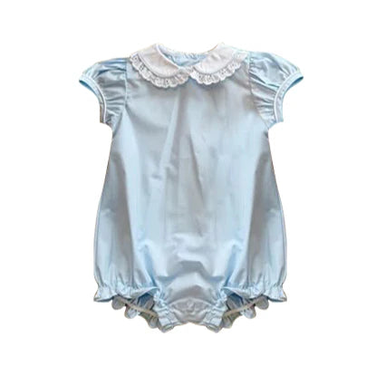 10.24 SR3323 Baby Girls Light Blue Collar Ruffle Rompers Preorder