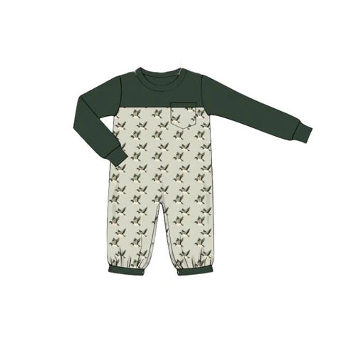 10.20 LR2747 Baby Boys Green Ducks Plaid Pocket Footie Rompers Preorder