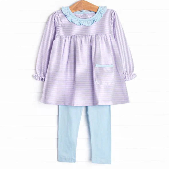 6.11 GLP1982 Baby Girls Lavender Stripes Pocket Tunic Top Legging Clothes Sets Preorder