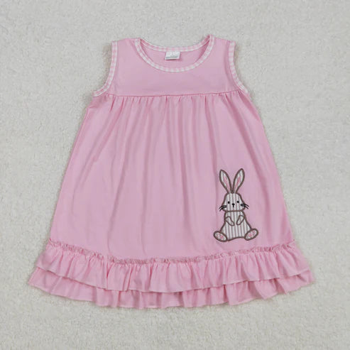 L-3.8 GSD1671 Baby Girls Easter Pink Rabbit Ruffle Knee Length Dress