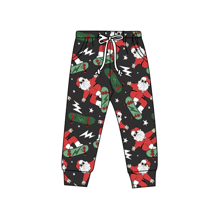 8.20 Custom Moq 5 Baby Kids Christmas Santa Stakeboarding Black Jogger Pants