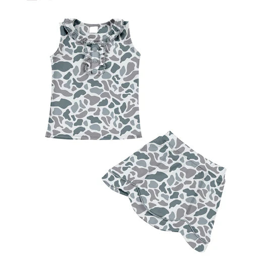 12.23 MOQ:5pcs GSD3346 pre-order toddler girl clothes camo print girl yoga summer skirt set