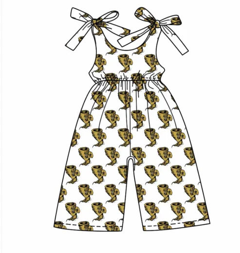 8.9 Custom Moq 5 Baby Girls Bows Strap Team Pant Jumpsuits