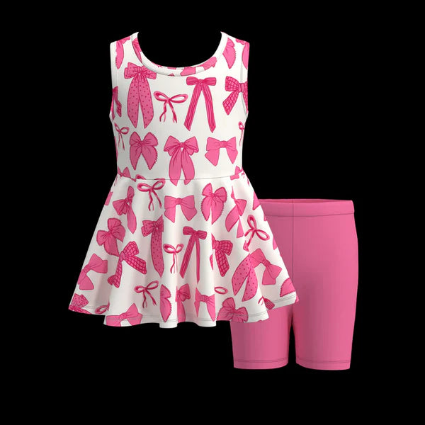3.31 GSSO2450 Baby Girls Pink Sleeveless Bows Tunic Short Set Preorder