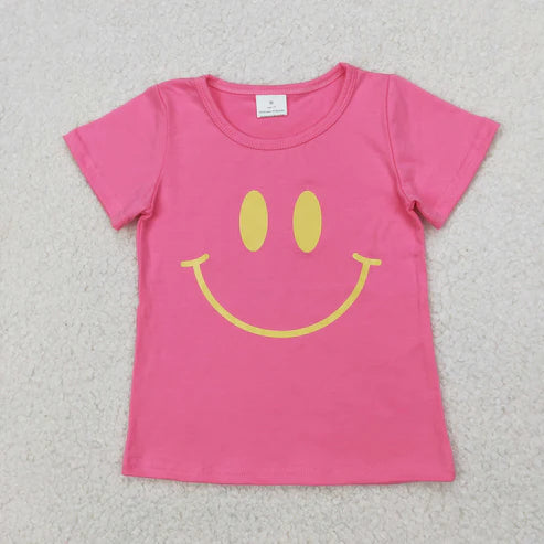 4.2  GT0959 Vinyl Baby Girls Pink Short Sleeves Smile Shirts Tops