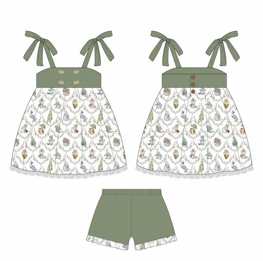 12.23 MOQ:5pcs GSSO2986 pre-order baby girl clothes rabbit print toddler girl easter summer outfit