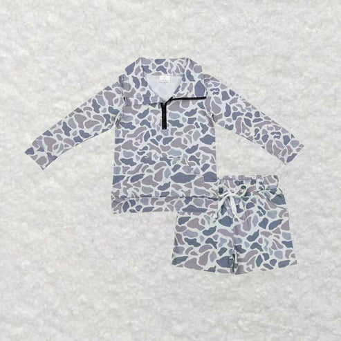 10.7 BT1041+SS0140 Baby Boys Light Grey Camo Zipper Pocket Pullover Pockets Shorts Southern Clothes Set
