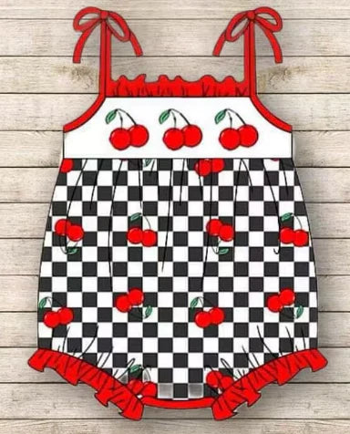 5.12 Black and white checked halter romper for girls