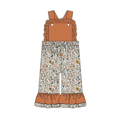 6.7 SR3138 Baby Girls Brown Strap Floral Pant Ruffle Jumpsuits Preorder