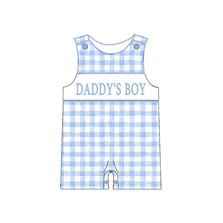 3.23 SR2945 Baby Infant Boys Sleeveless Blue Plaid DADDY'S BOY Rompers Preorder
