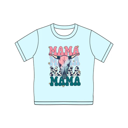 6.19 GT1023 Adult Women Aqua Short Sleeves Mama Bull Skull Tee Shirts Top Preorder