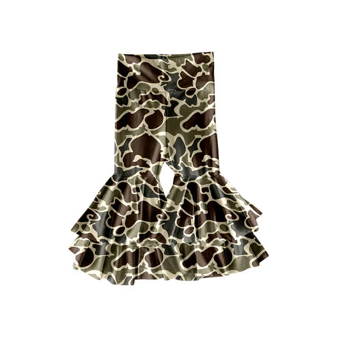 10.2 P0888 Baby Girls Brown Olive Camo Yoga Bell Bottom Pants Preorder