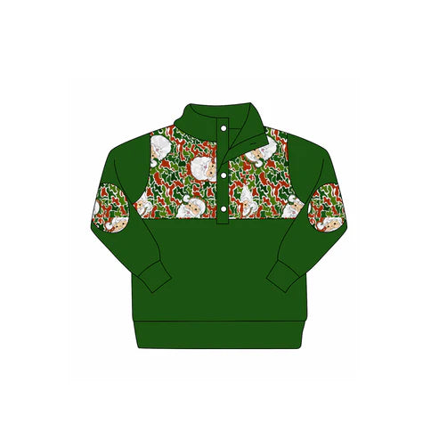 9.2 BT1346 Baby Boys Green Button Santa Camo Christmas Pullovers Top Preorder