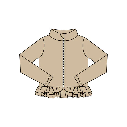 10.24  GT1334 Baby Girls Khaki Ruffle Yoga Zipper Jackets Top Preorder