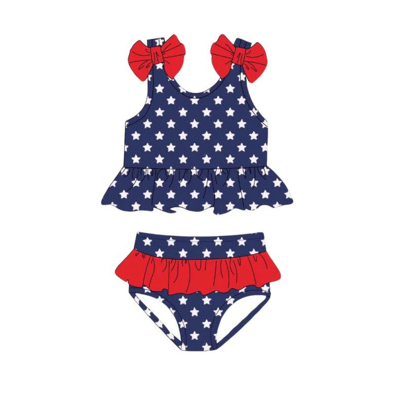 L-3.6 S0529 Baby Girls 4th Of July Stars Two Pieces Swimsuits Preorder