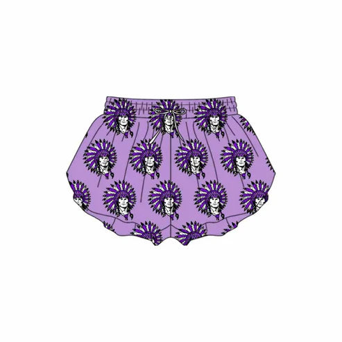 8.30 Custom Moq 5 Baby Girls purple Indians Team Ruffle Shorts