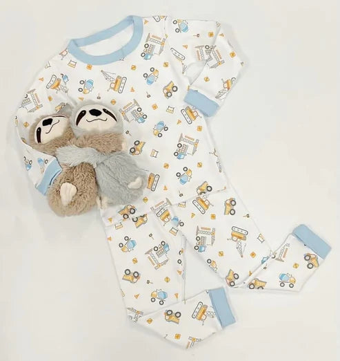 6.3 BLP0996 Baby Boys Blue Construction Shirt Pants Pajamas Clothes Sets Preorder