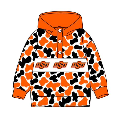 10.16  Custom Moq 8 Baby Boys Black Orange Camo OSU Team Button Hoodies Top