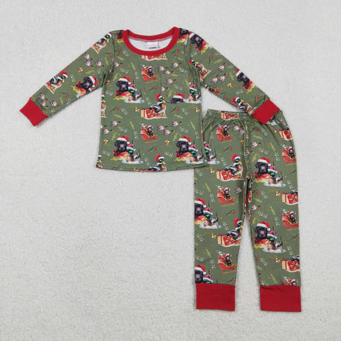 11.12 BLP1213 Baby Boys Dogs Ducks Plaid Top Pant Christmas Pajamas Set