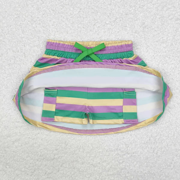 L-3.3 GLK0037 Baby Girls Mardi Gras Stripes Skorts Shorts Skirt