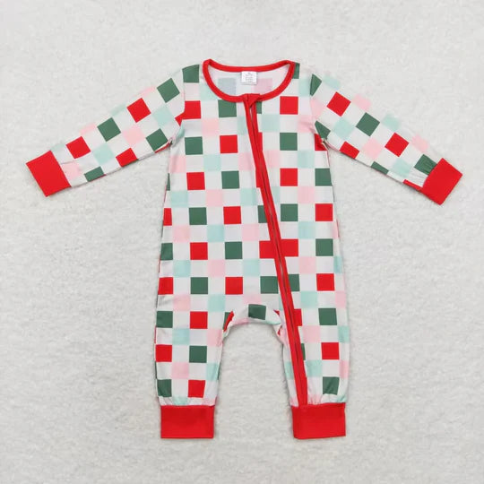 3.13 LR1197 RTS Bamboo baby boy clothes gingham boy christmas winter romper