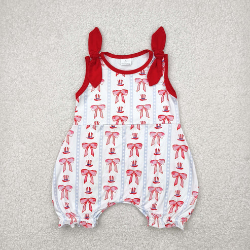 5.3 SR2765 Baby Infant Girls 4th Of July Bows Hats Romper