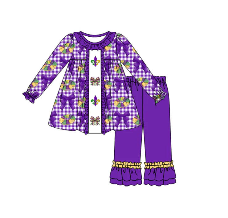 11.12 MOQ:5pcs GLP3134 pre-order toddler girl clothes bows girl mardi gras set