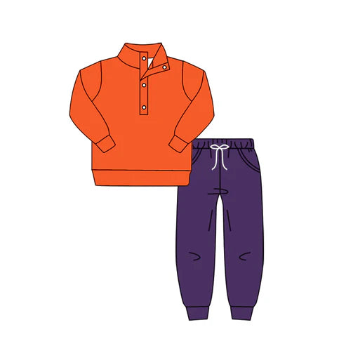 8.9 Custom Moq 5 Baby Boys Fall Football Team Orange Pullover Top Pants Clothing Sets