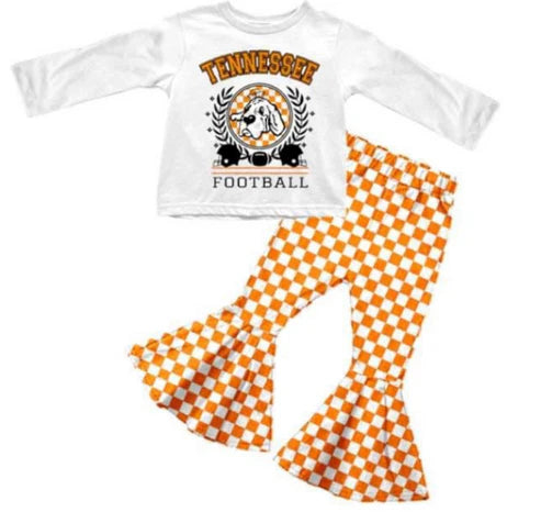 5.8 Girls custom team T orange and white chess plaid long sleeve pants suit