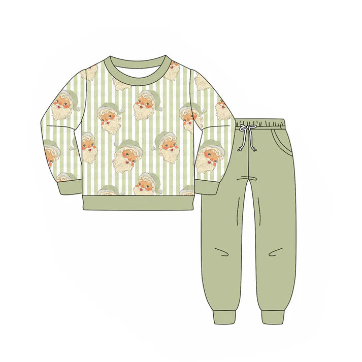 6.16 BLP1074 Baby Boys Aqua Stripe Long Sleeves Santa Top Pockets Legging Pant Set Preorder