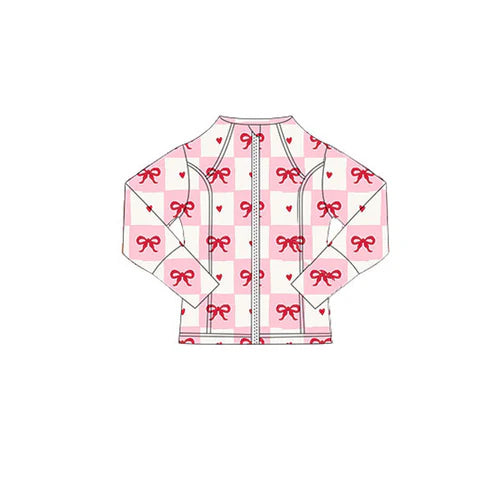 10.27  GT1343 Baby Girls Pink Bows Hearts Checked Valentine Yoga Zipper Jackets Top Preorder