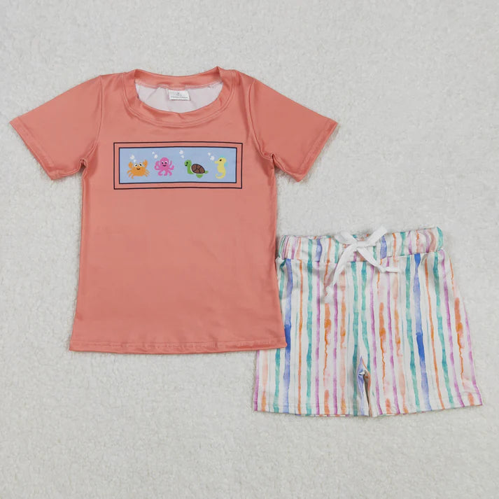 BSSO1278 Baby Boys Sea Animals Shirt Shorts Set
